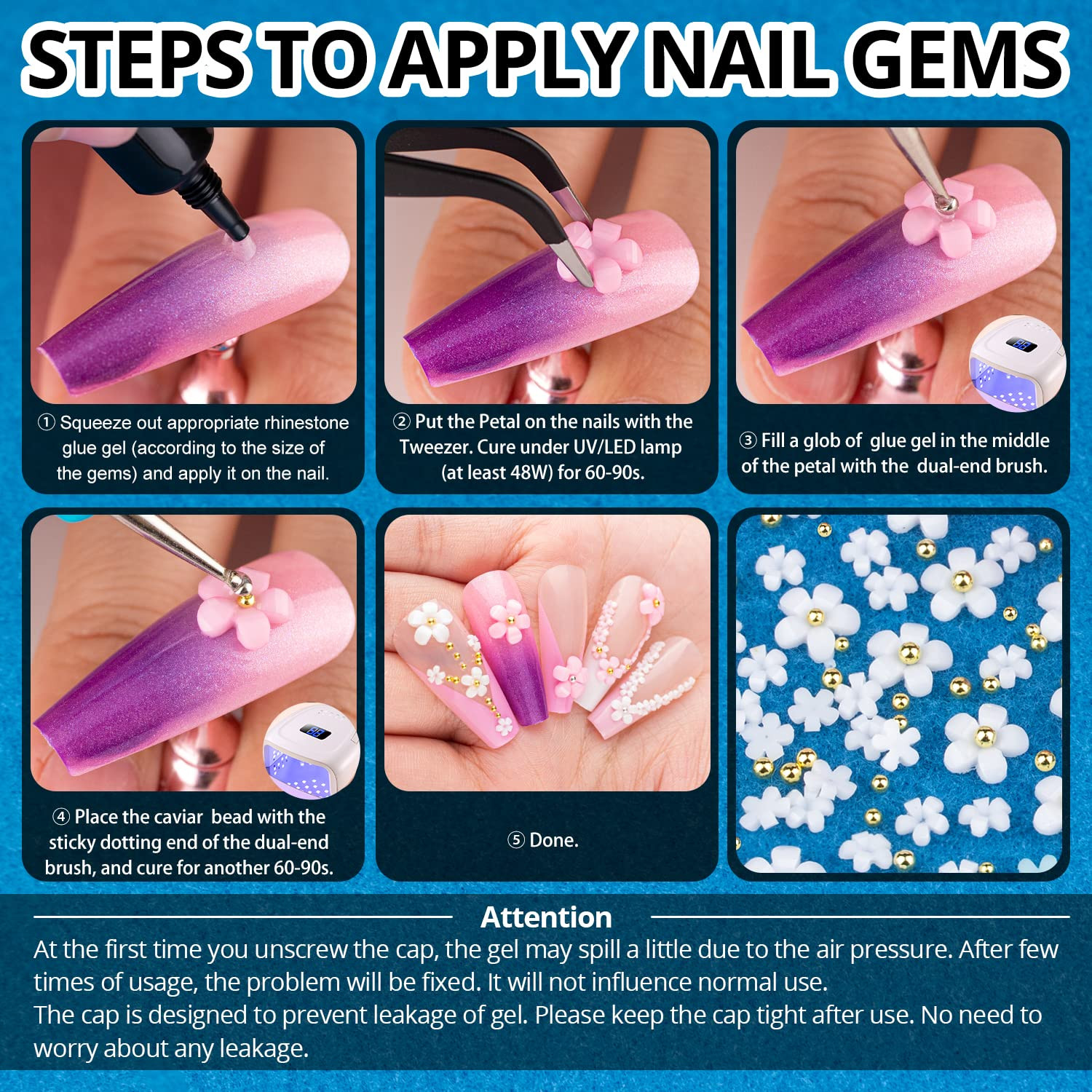 Kit Unas Gel Pegamento Strass 15ml con 2 Cajas Accesorios 3D Decoracion