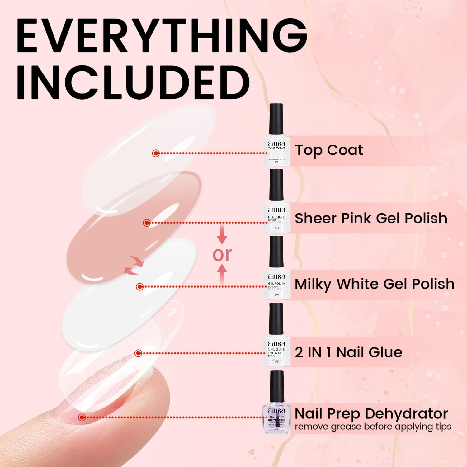 Nail Extension Kit Short Almond Nail Tips 240pcs with 2 In 1 Nail Glue Base C…