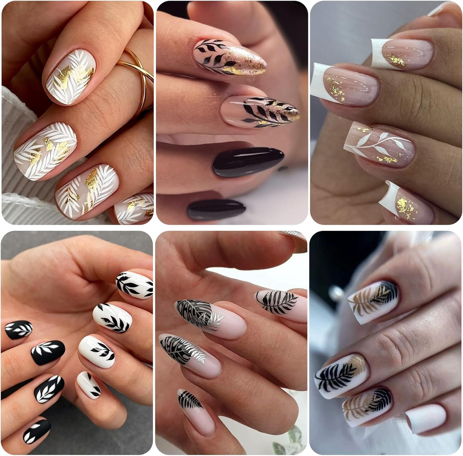 Leaves Nail Art Stickers 12 Sheets Metallic Gold Silver Palm Leaf Flamingo Na…