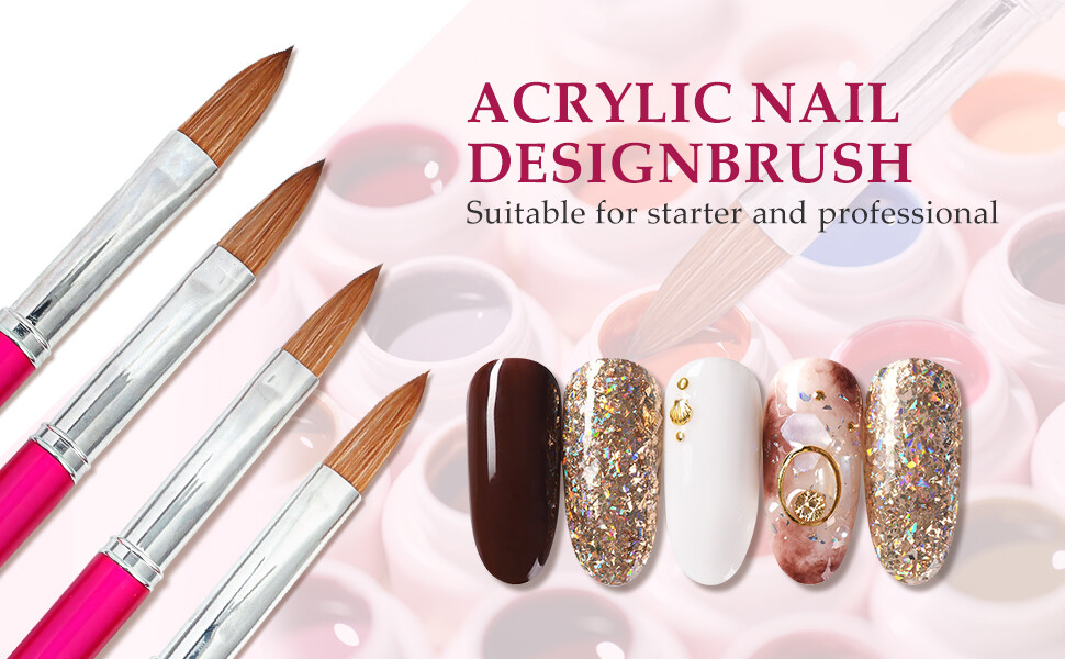 Kolinsky Acrylic Nail Brush Crimped Metal With Cap Size 6-20 Ships From The US