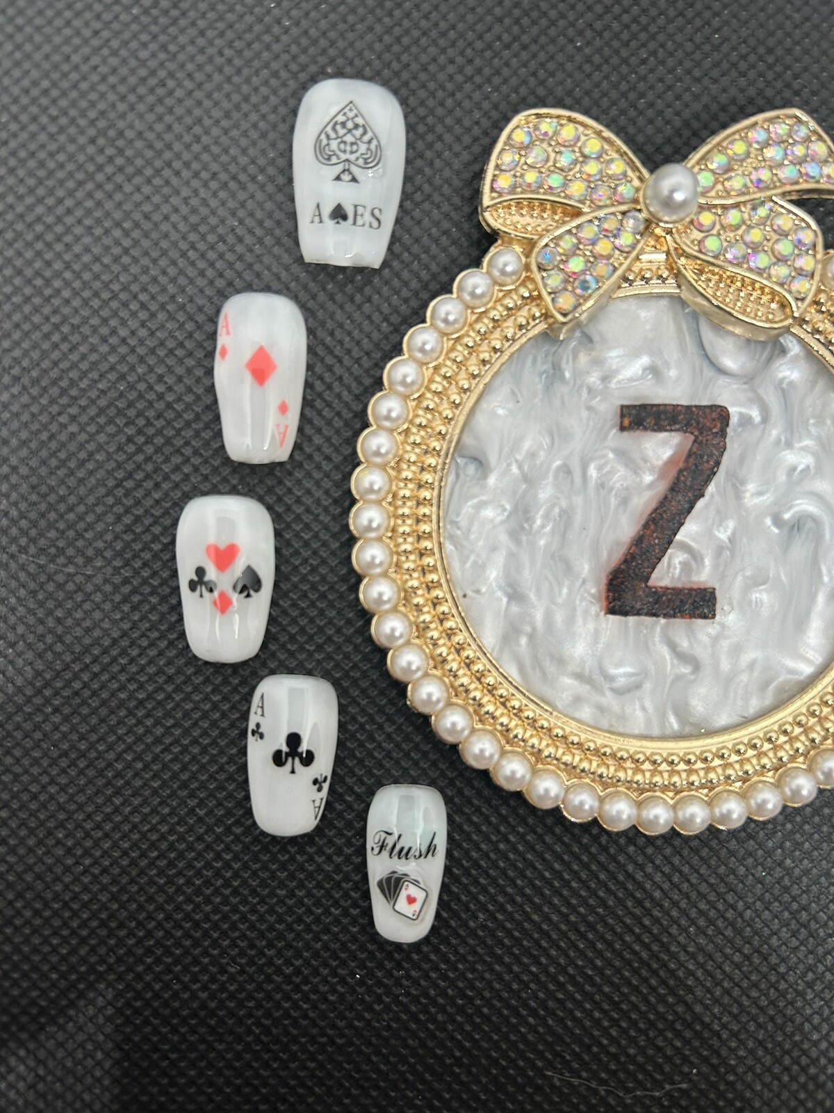 Z NAILZ! Handmade Milky White Casino/Card Themed Press On Nails