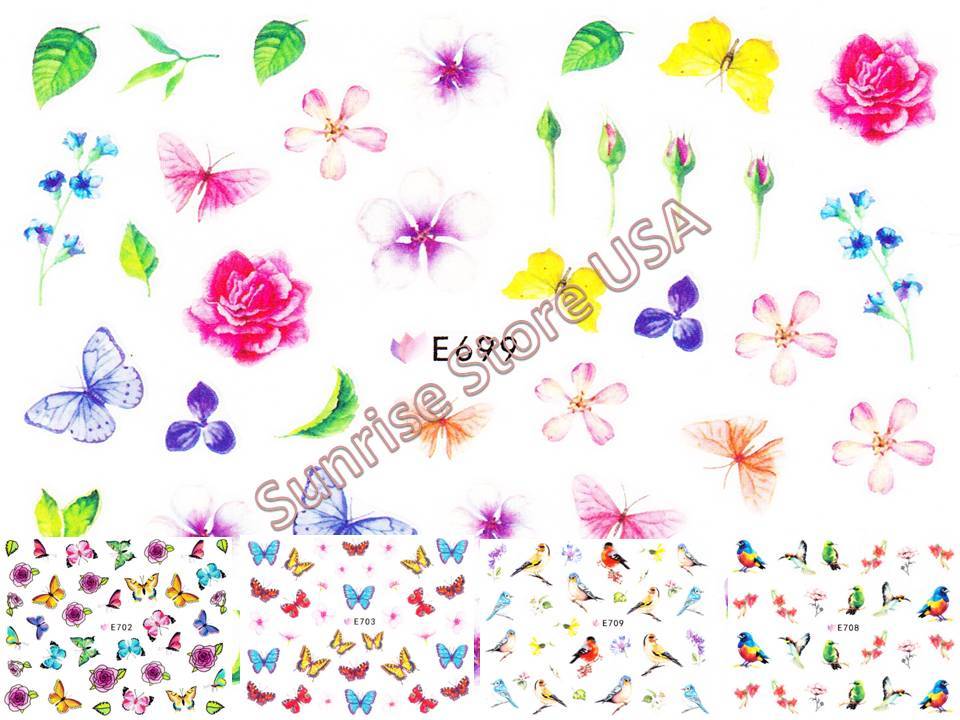 11 Designs 3D Nail Art Sticker Butterfly Birds Flower Vase Rose Insects Decals
