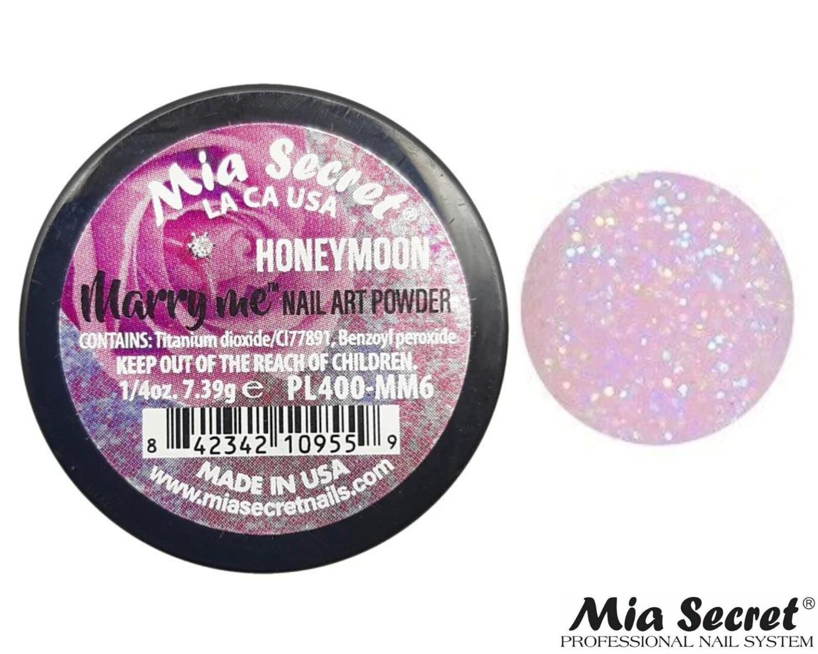 MIA SECRET Nail Art Powder 1/4oz-HONEYMOON (MARRY ME COLLECTION)