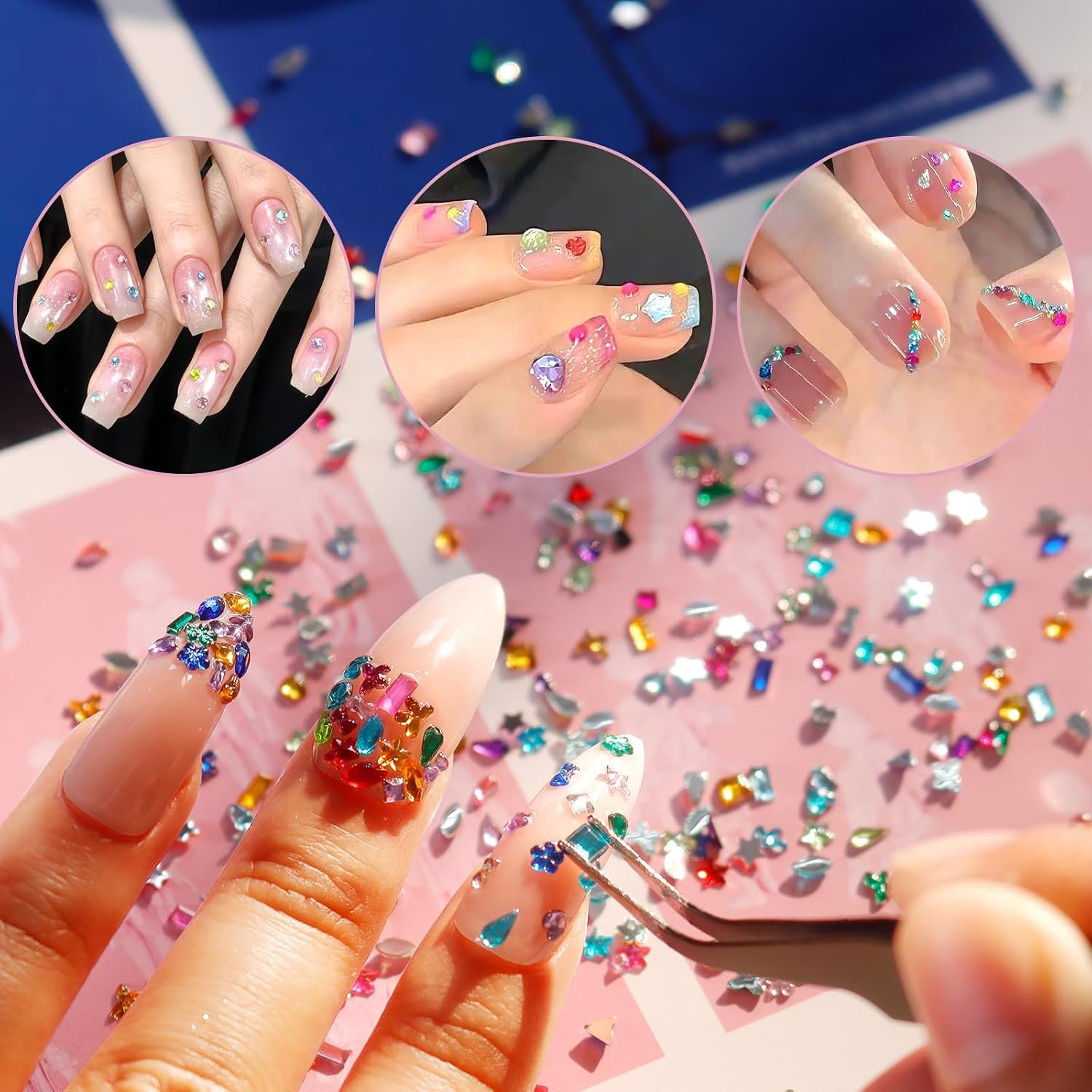 2500PCS Nail Rhinestones, Multi-Shape Colorful Gems for Nail Art | 2-5Mm Mixed S