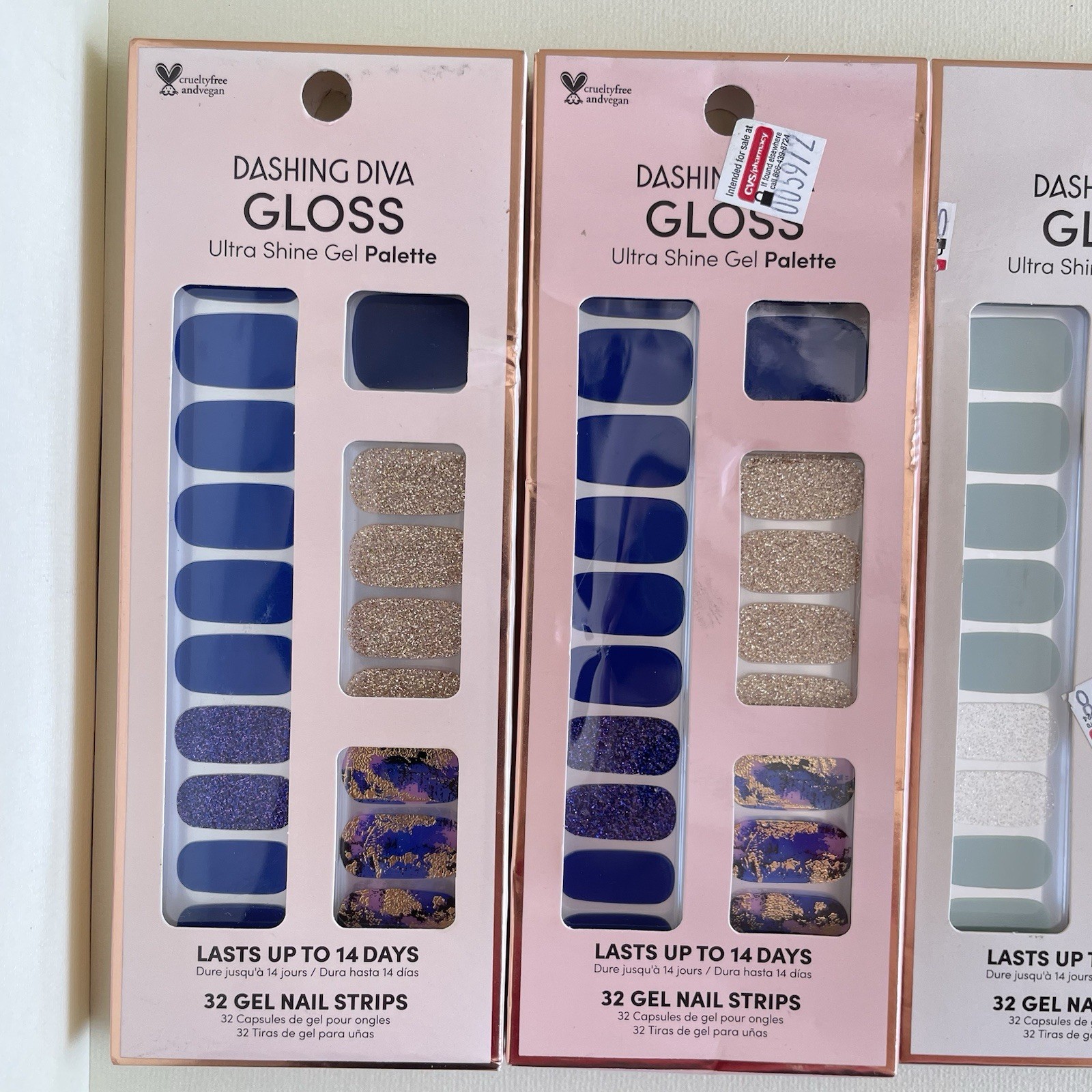 Dashing Diva Gloss Ultra Shine Gel Palette 32 Nail Strips Marbled Blue Lot of 4