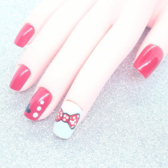 Minnie Mouse Red White Black Short Square Set Press On Nails Handmade Hard Gel