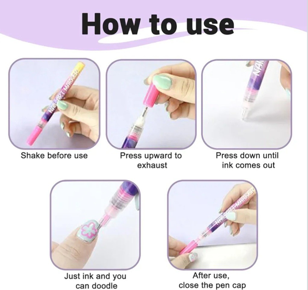 Hinourisha Acrylic Nail Art Pen Set Multicolor Water-Based Quick Dry