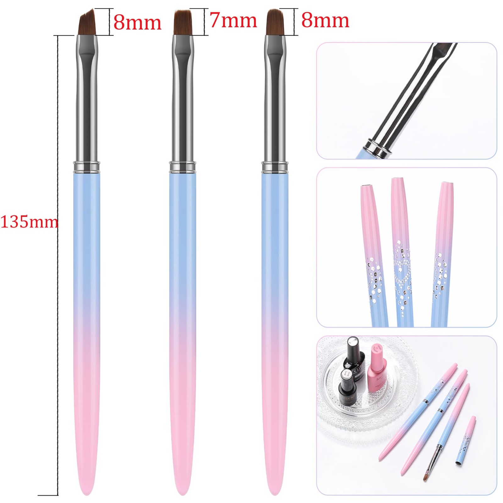 Nail Art Clean Up Brushes, 3 Pcs Flat/Oval/Fine Angled Nail Brushes,For Nail …