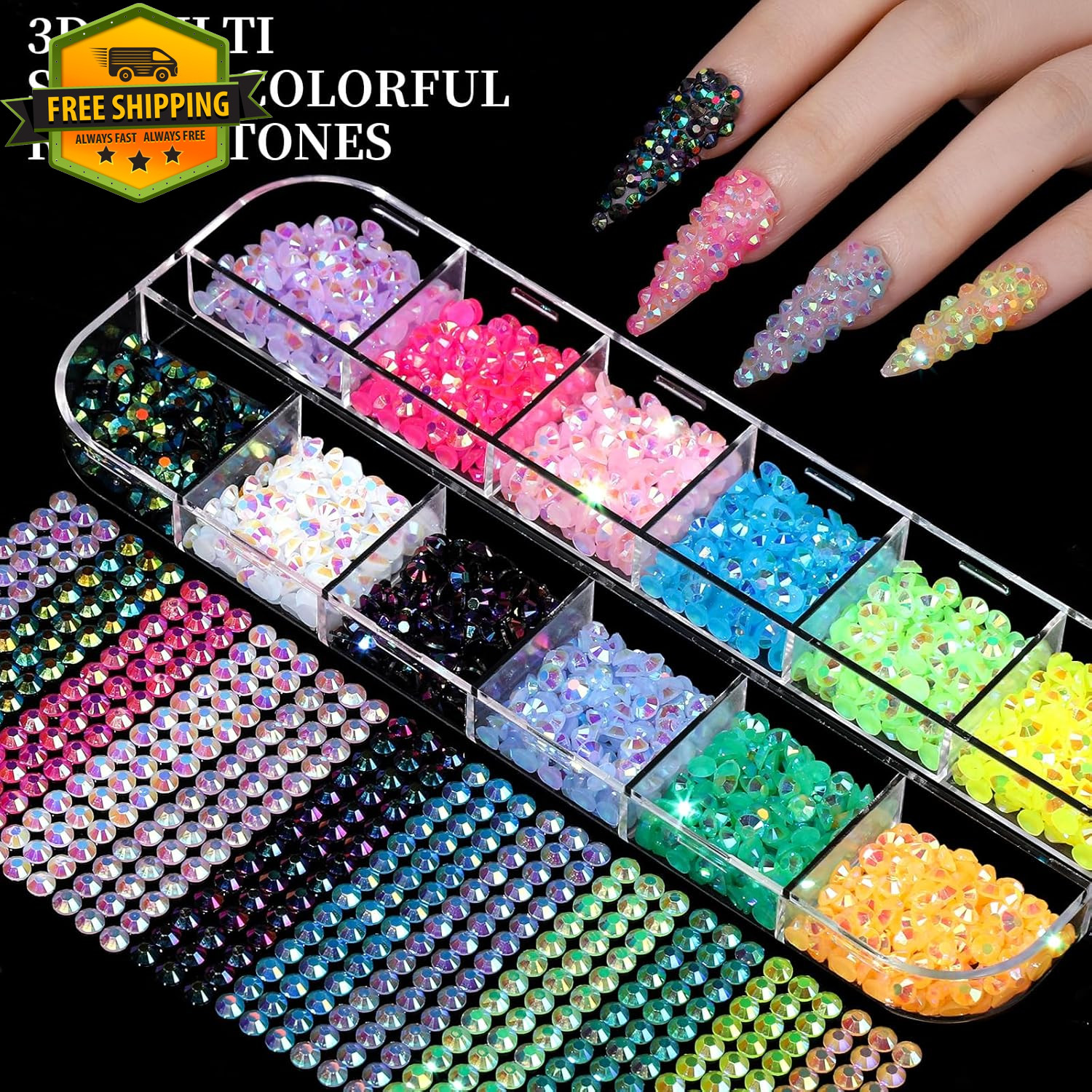 Nail Rhinestones Charms Kit 8 Box Colorful Flatback Gems For Nail Art DIY Crafts