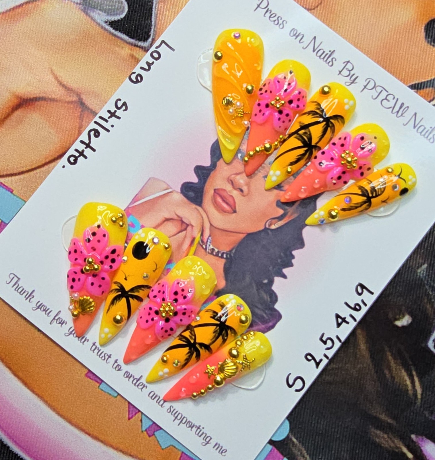 Handmade Gel Press On Nails, Small Size 2,5,4,6,9 Long Stiletto