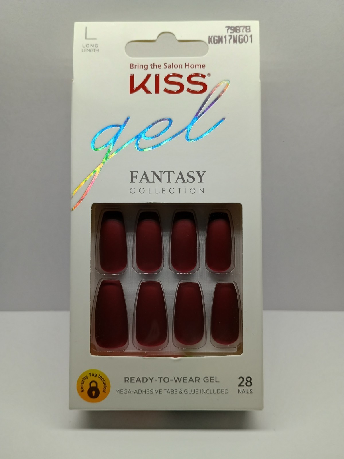 Kiss Gel Fantasy Long Length Glue-on False Nails – Matte Wine Red (1)