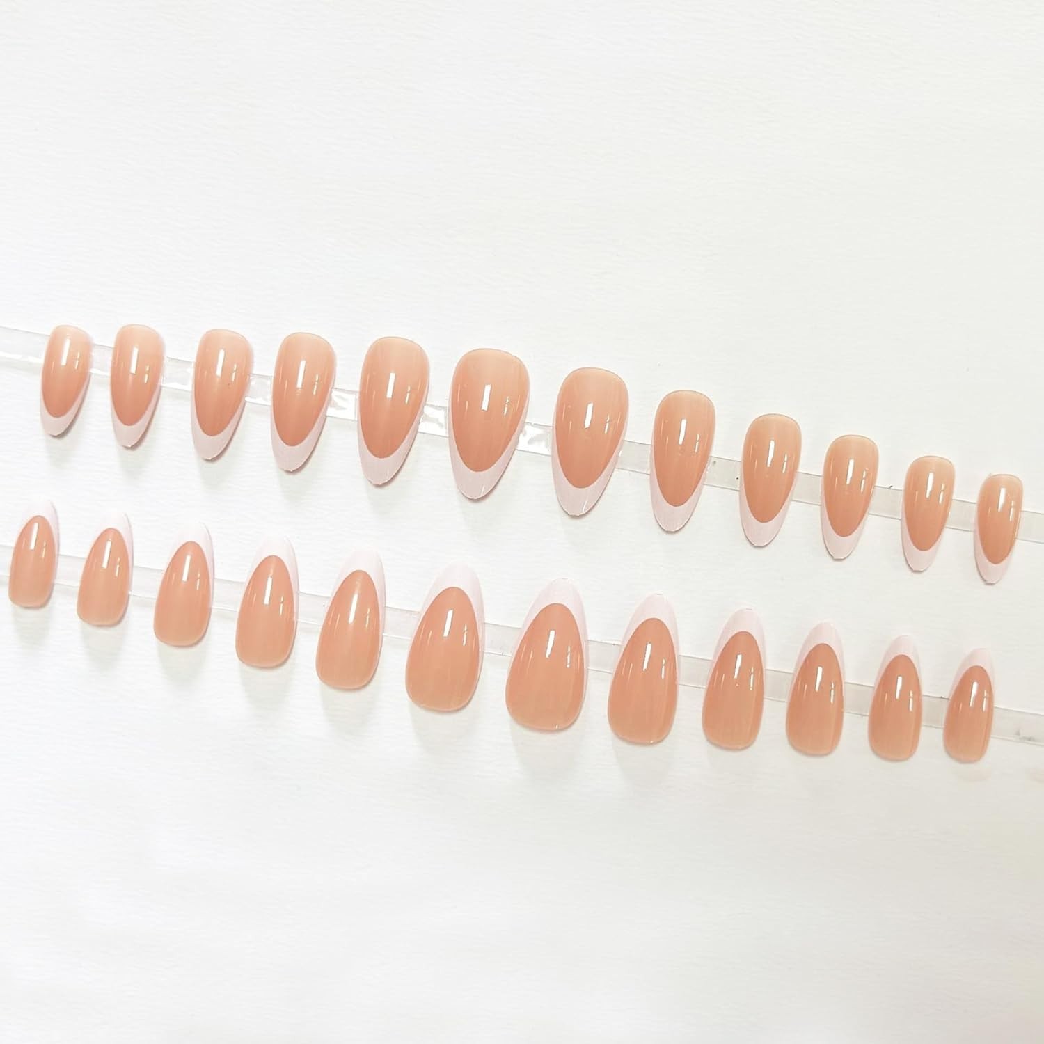 Secret Lives Glossy Reusable Artificial Almond Shape Nude Color with White 24set