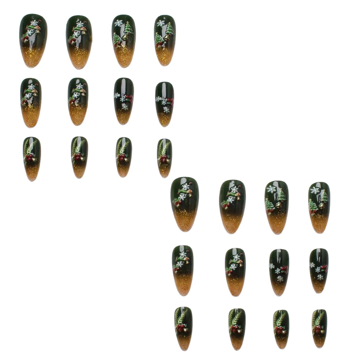 24 Pcs Christmas Press on Nails Golden Glitter French Tip Fake Nails Medium A…
