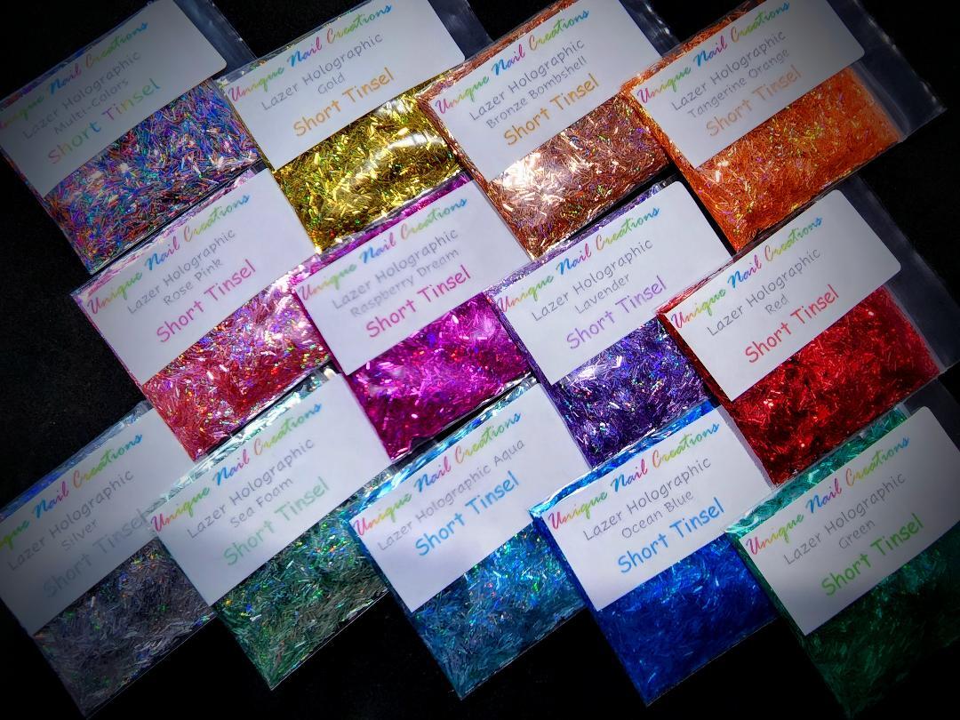 NEW TINSEL SHORT~LAZER HOLOGRAPHIC~U Choose Color*Nail Art•Face•Festival•USA