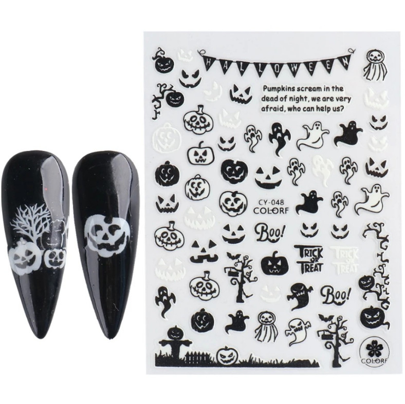 3D Luminous Halloween Nail Art Stickers Witch Pumpkin Trick or Treat CY48 NS43
