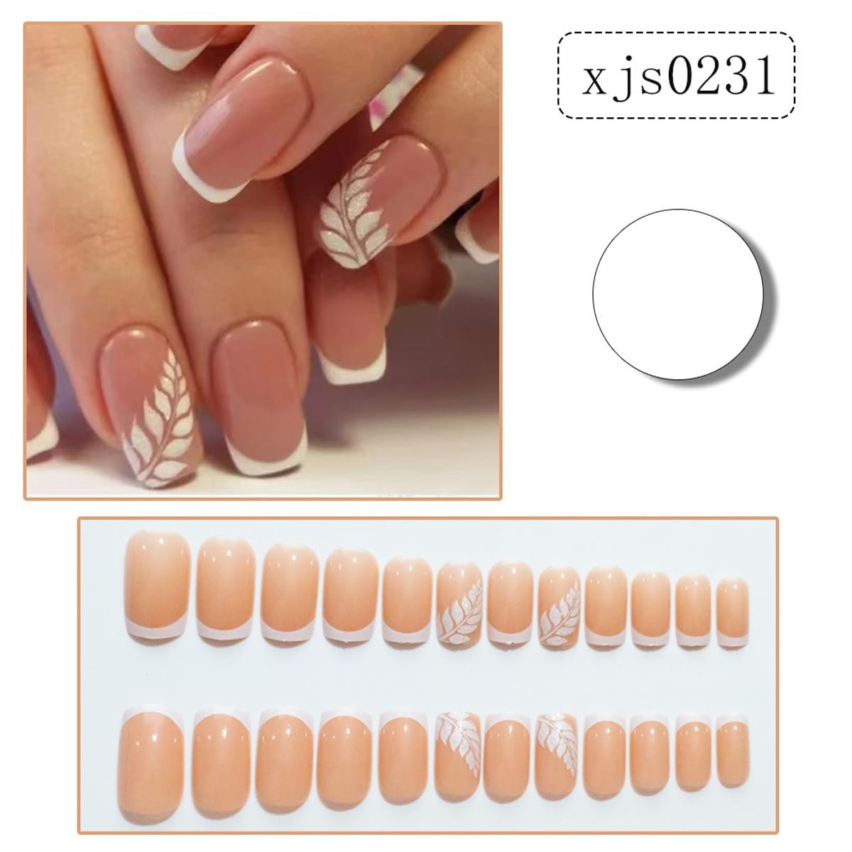 White French Tip Press on Nails Medium Square Fake Nails Press On Nails Kit w…