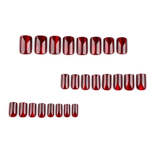 Wine Red Press on Nails Short Square Acrylic Nails Ombre Glitter Fake Style4