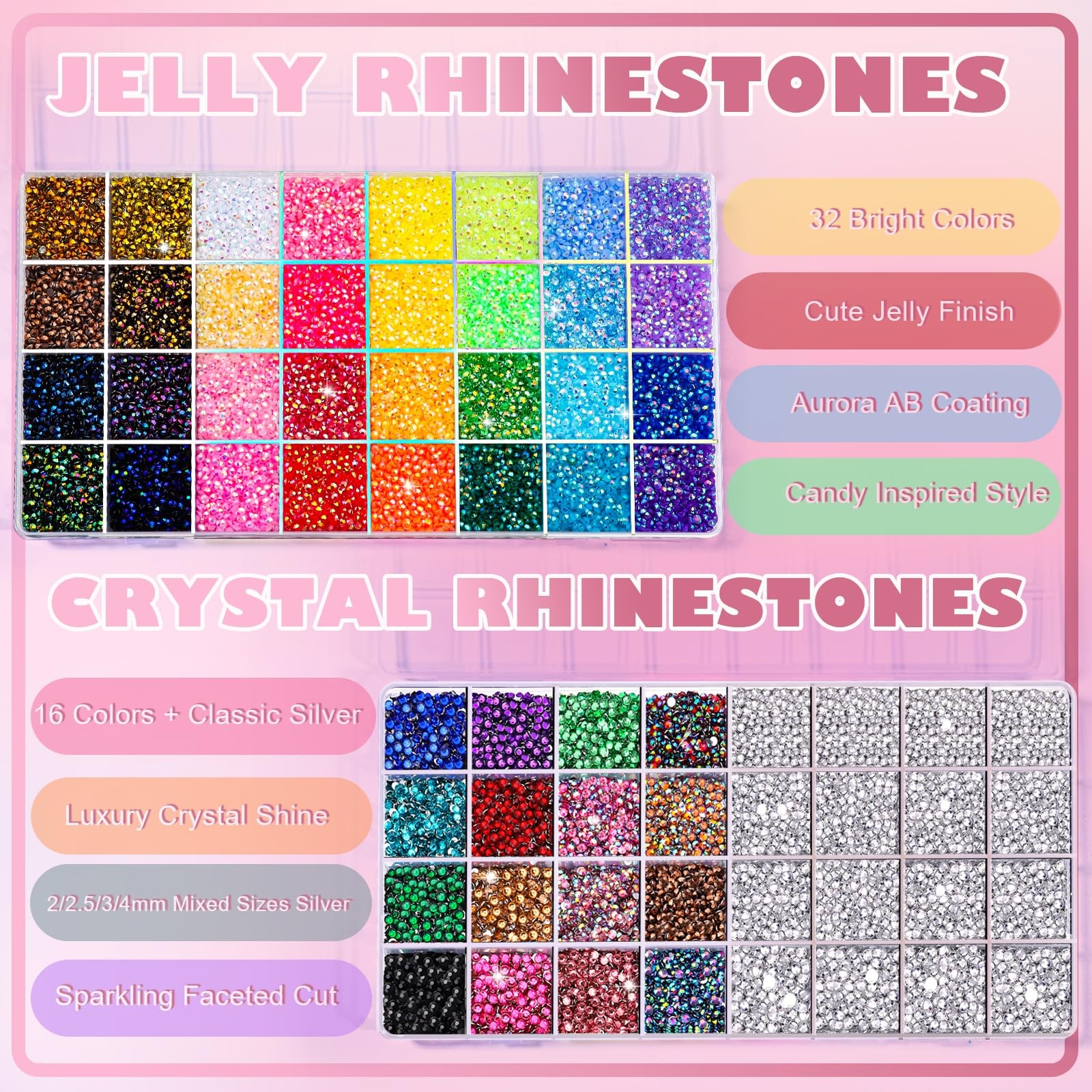 YGDZ 64 Grids Bedazzling Kit, 40000Pcs Jelly Resin Rhinestones for Diamond Ar…