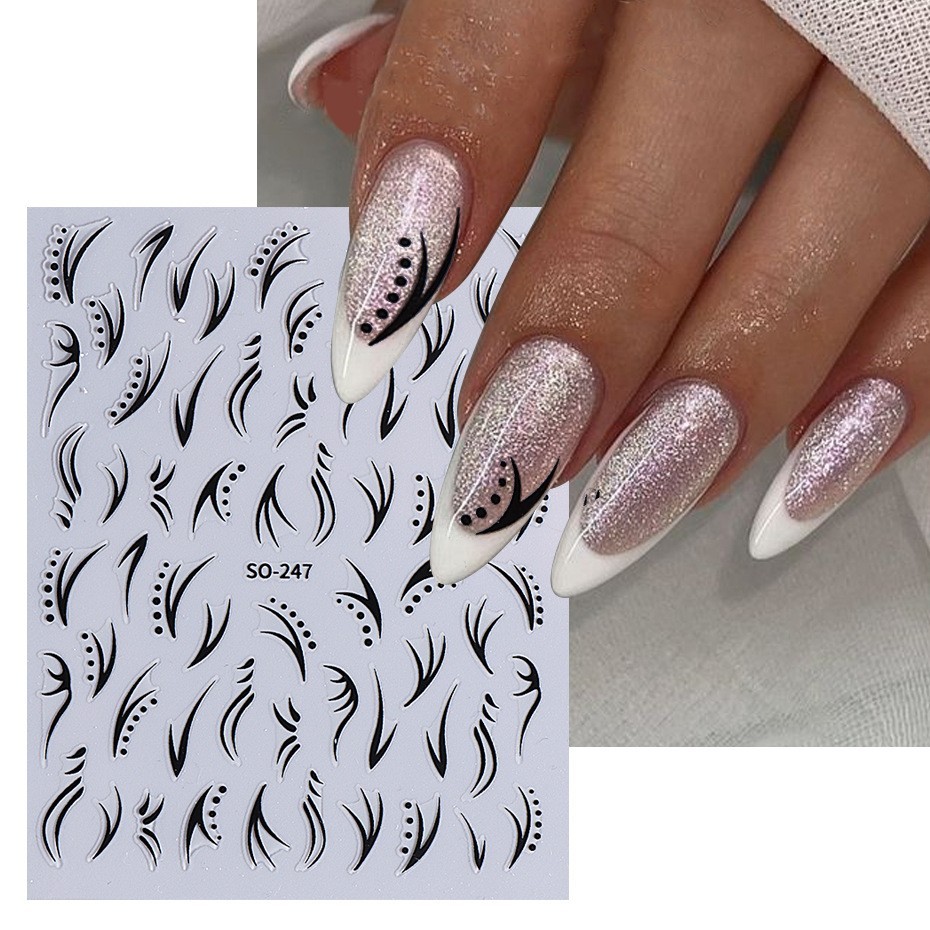 4Pcs Set Nail Stickers Abstract Line Self-Adhesive Slider Peel Off Decor NH30