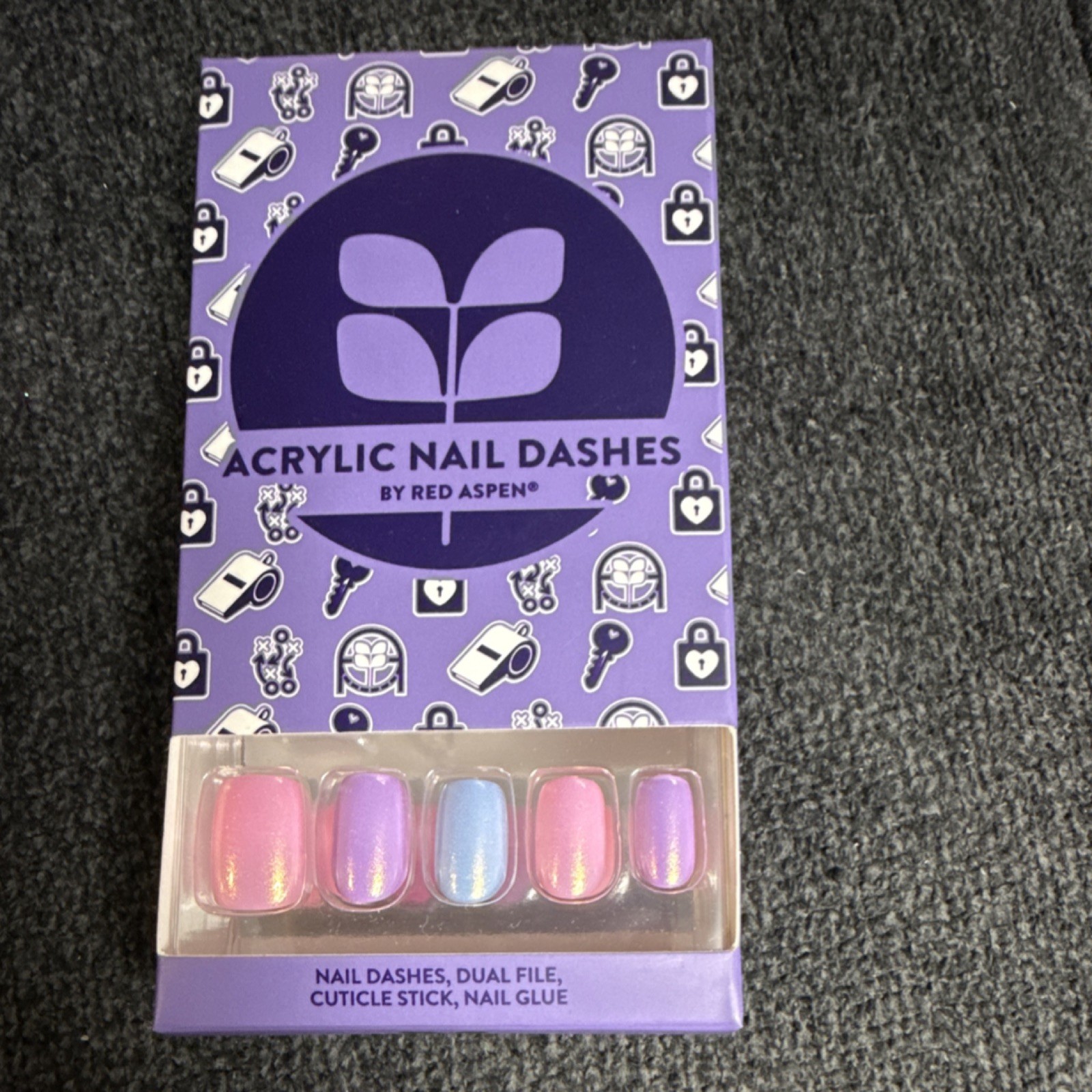 Red Aspen Acrylic Press-On Nails Ombre Shimmer Pink Purple Blue Short Square