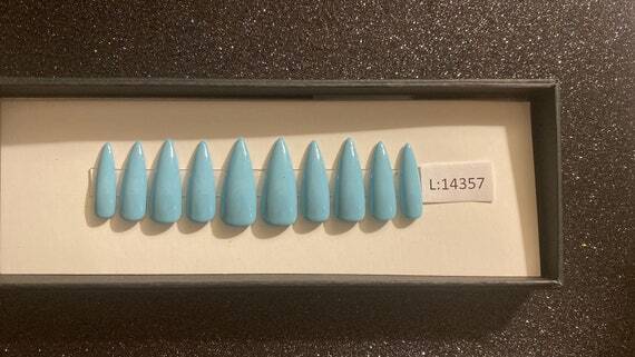 Blue Topaz Nail + Custom Box | Stiletto Nail | Press-On Nail | Medium or Large