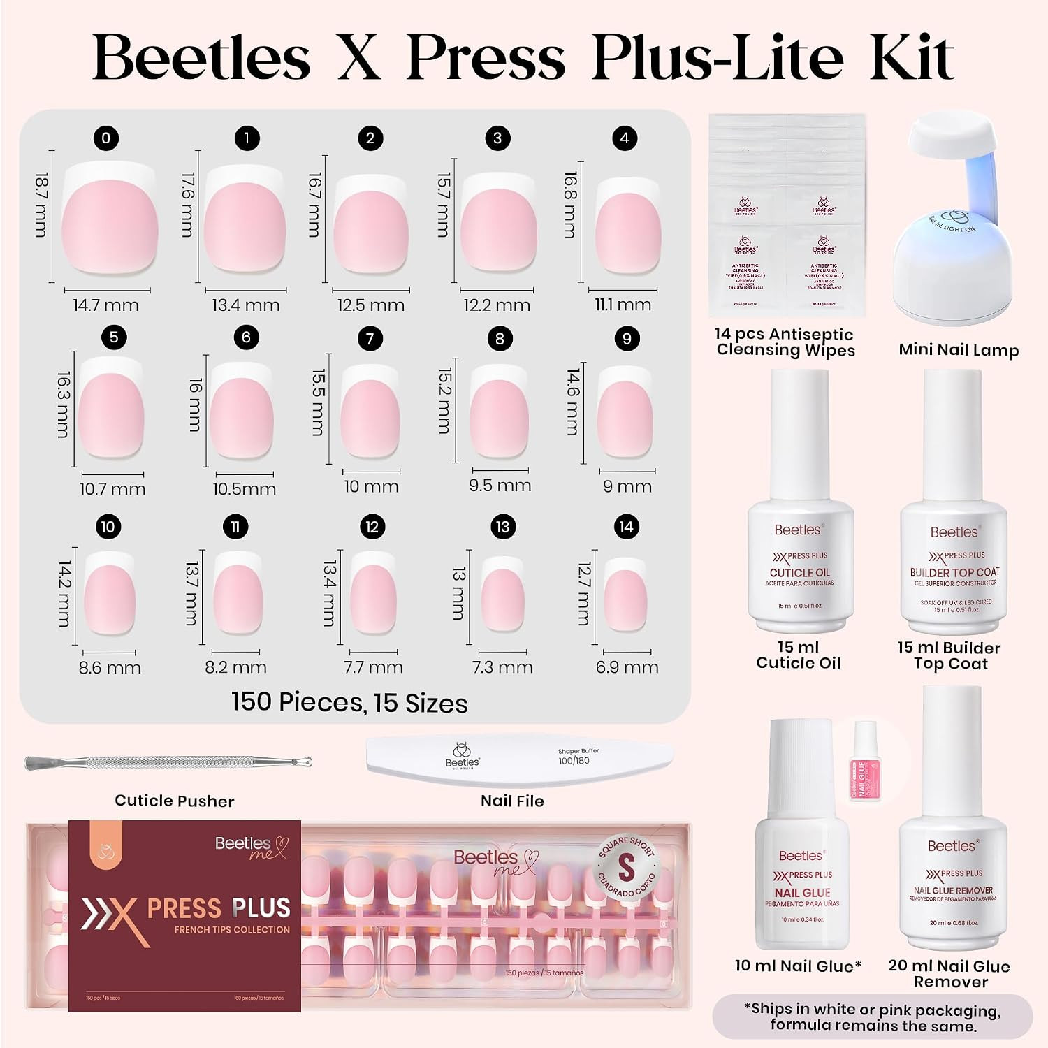 X Press plus Gel Nails Kit – Pearl French | Pink Short Square French Tip Press o