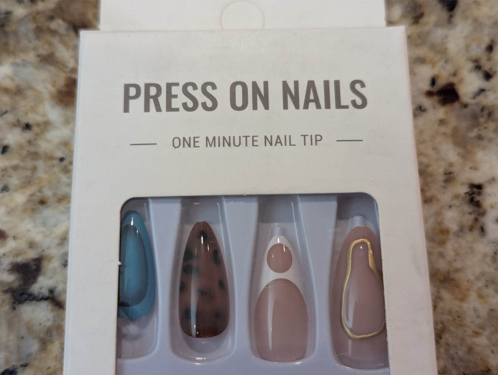 Press On Nails One Minute Nail Tip #1734 Almond Teal Brown Cheetah Pink 24ct