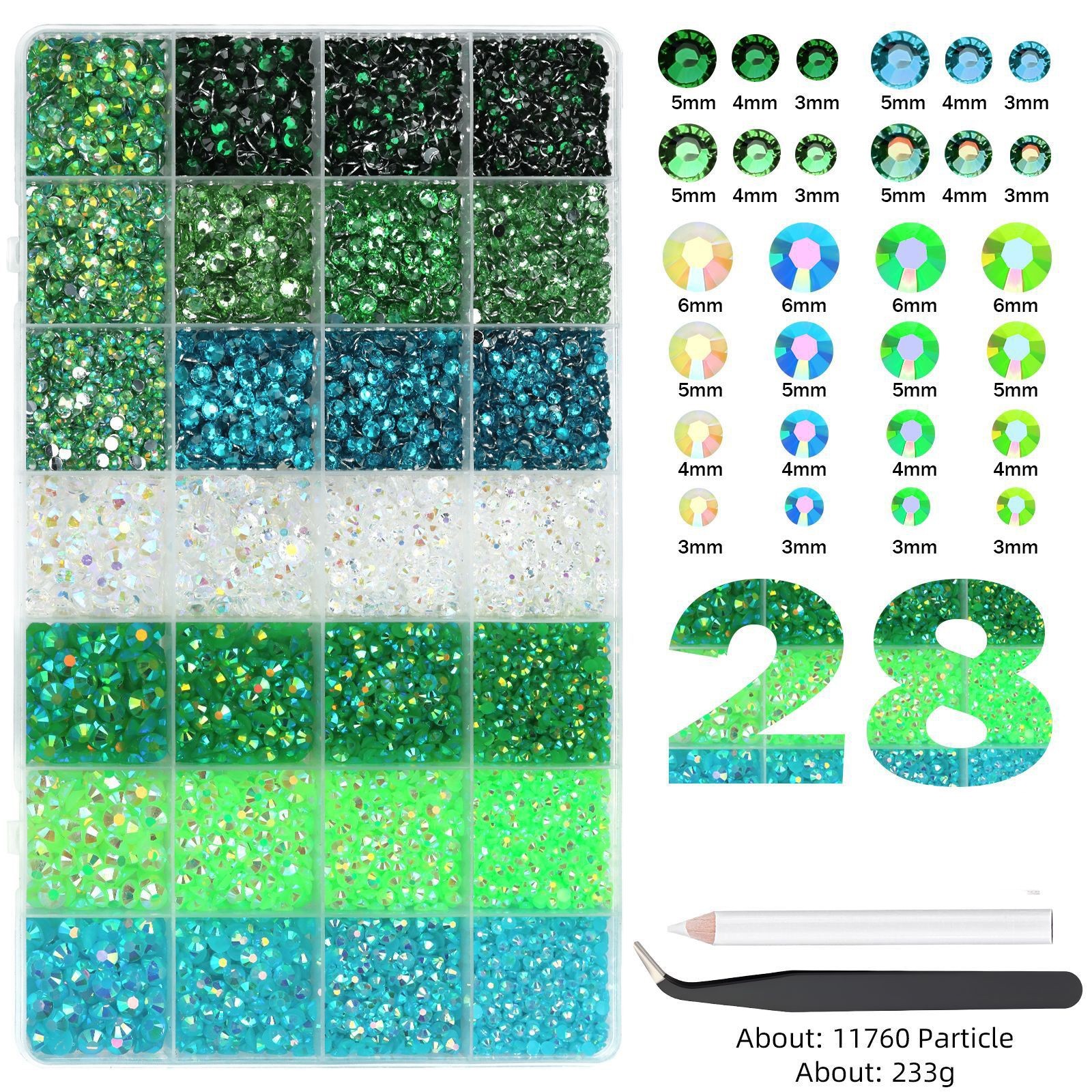 Flat Back Nail Art Rhinestones Wax Pen & Tweezers for Nails Mix Sizes 3/4/5/6mm