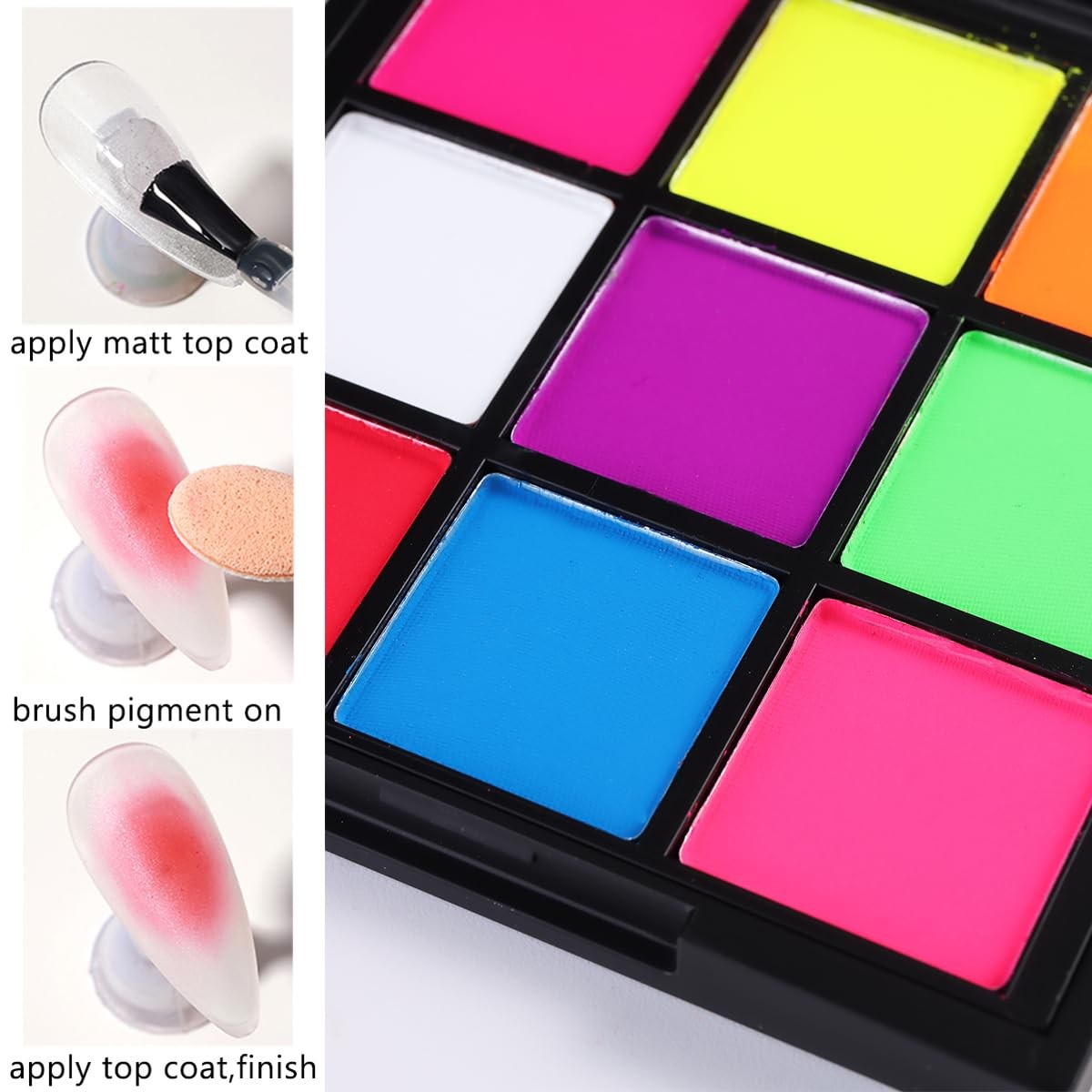 Neon Nail Pigment Palette, 9 Colors Solid Neon Nail Phosphor Fluorescent Nail…
