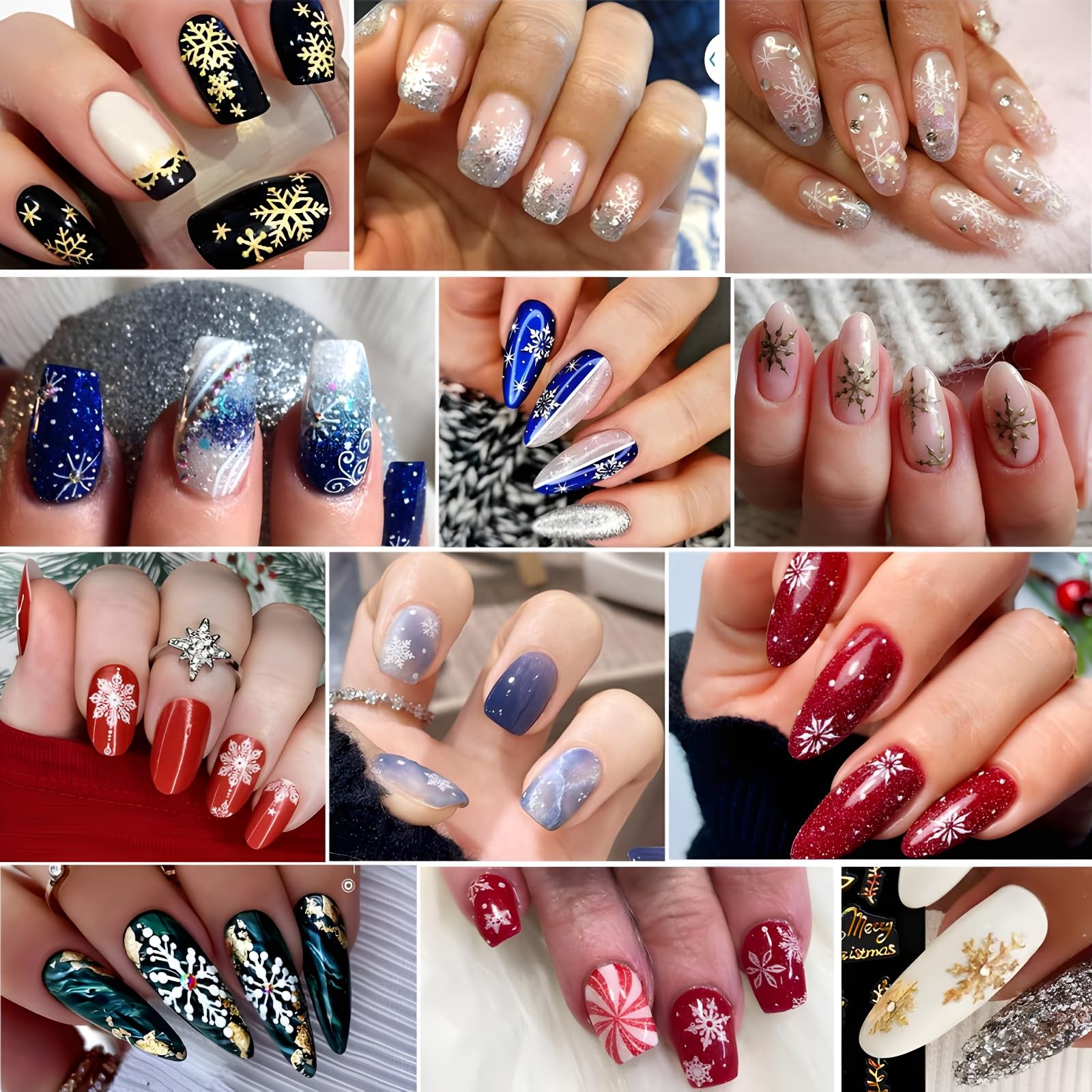 12 Sheets Christmas Nail Art Stickers White Snowflake Nail Decals Self- Adhes…