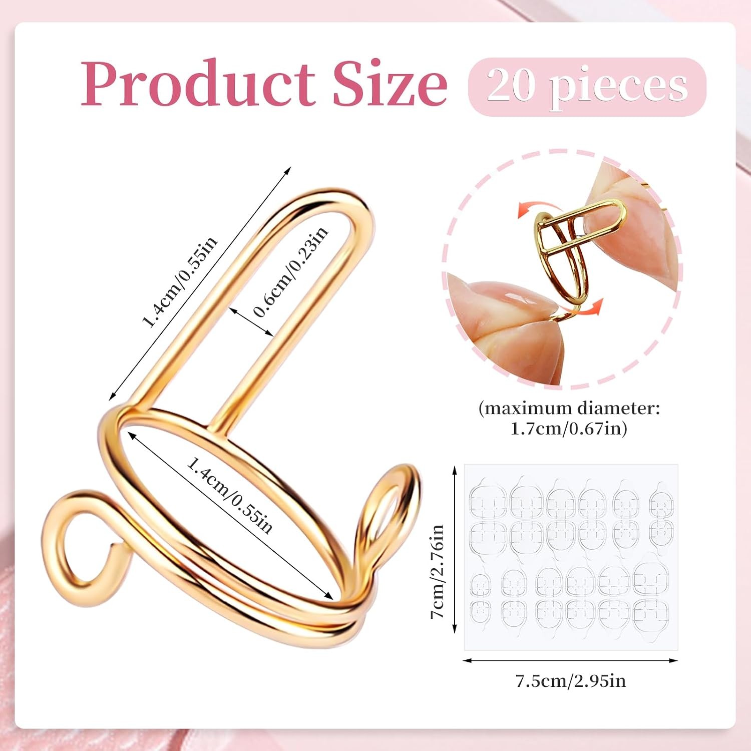 20Pcs Wudu Nail Rings with 120PCS Adhesive Nail Tabs Fingernail Rings Set