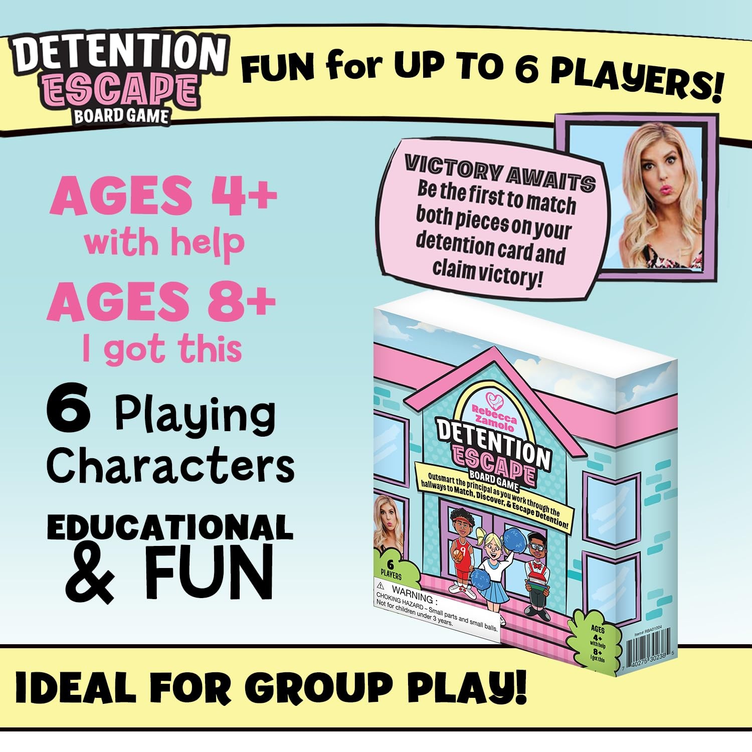 Rebecca Zamolo Board Game for Girls and Boys, Fun Friend Sleepover Pink