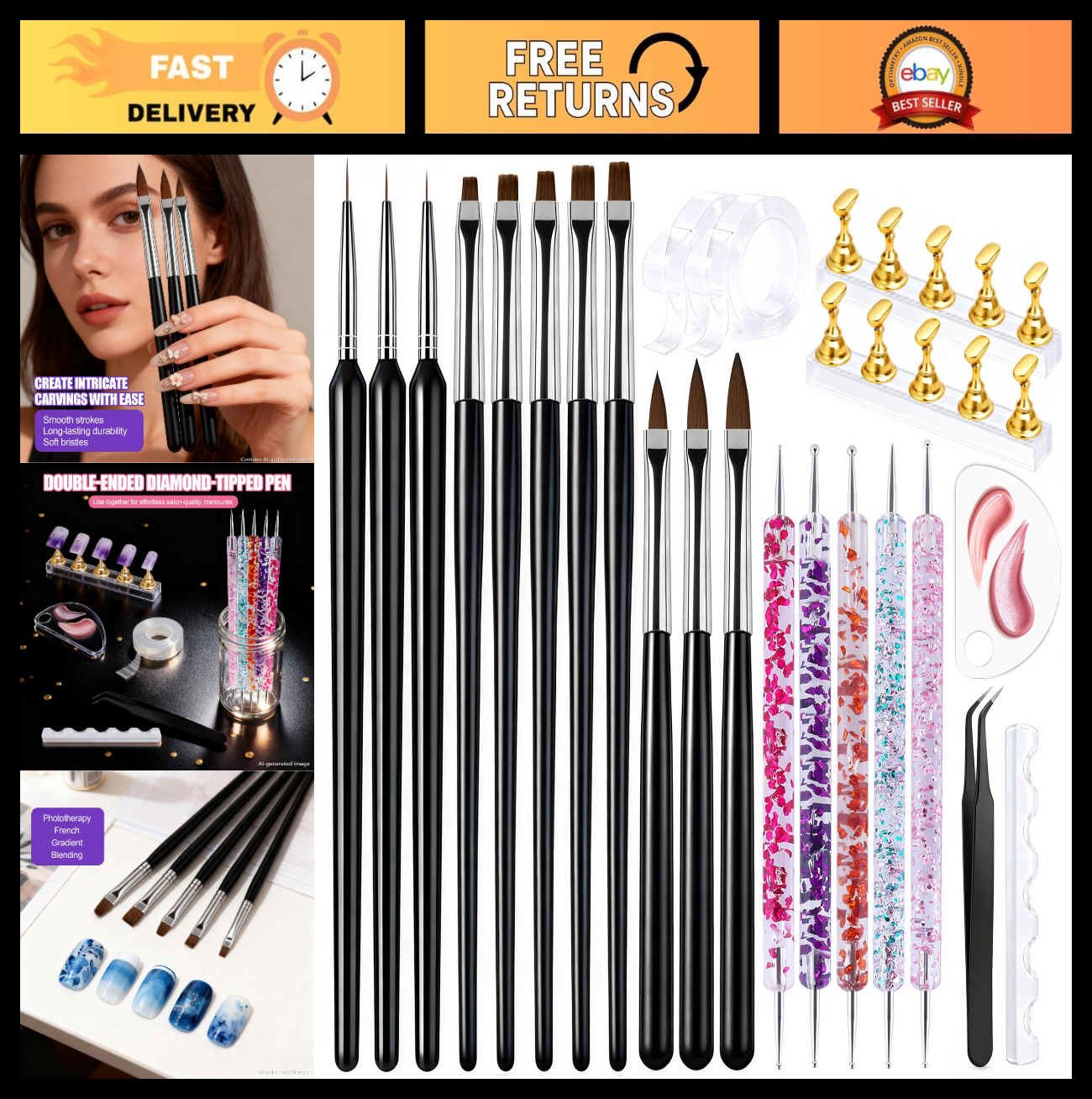 Nail Dotting Tools & Art Brushes Kit, Gel Polish Liner Pens for Nail Design & De