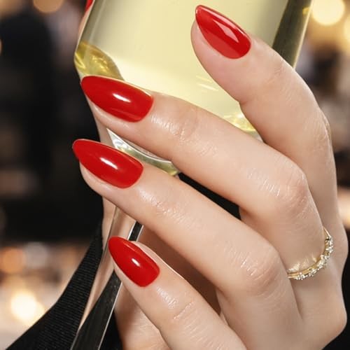 32Pcs Soft Gel Press on Nails – 16 Sizes Classic Red Almond Glue Ruby Romance