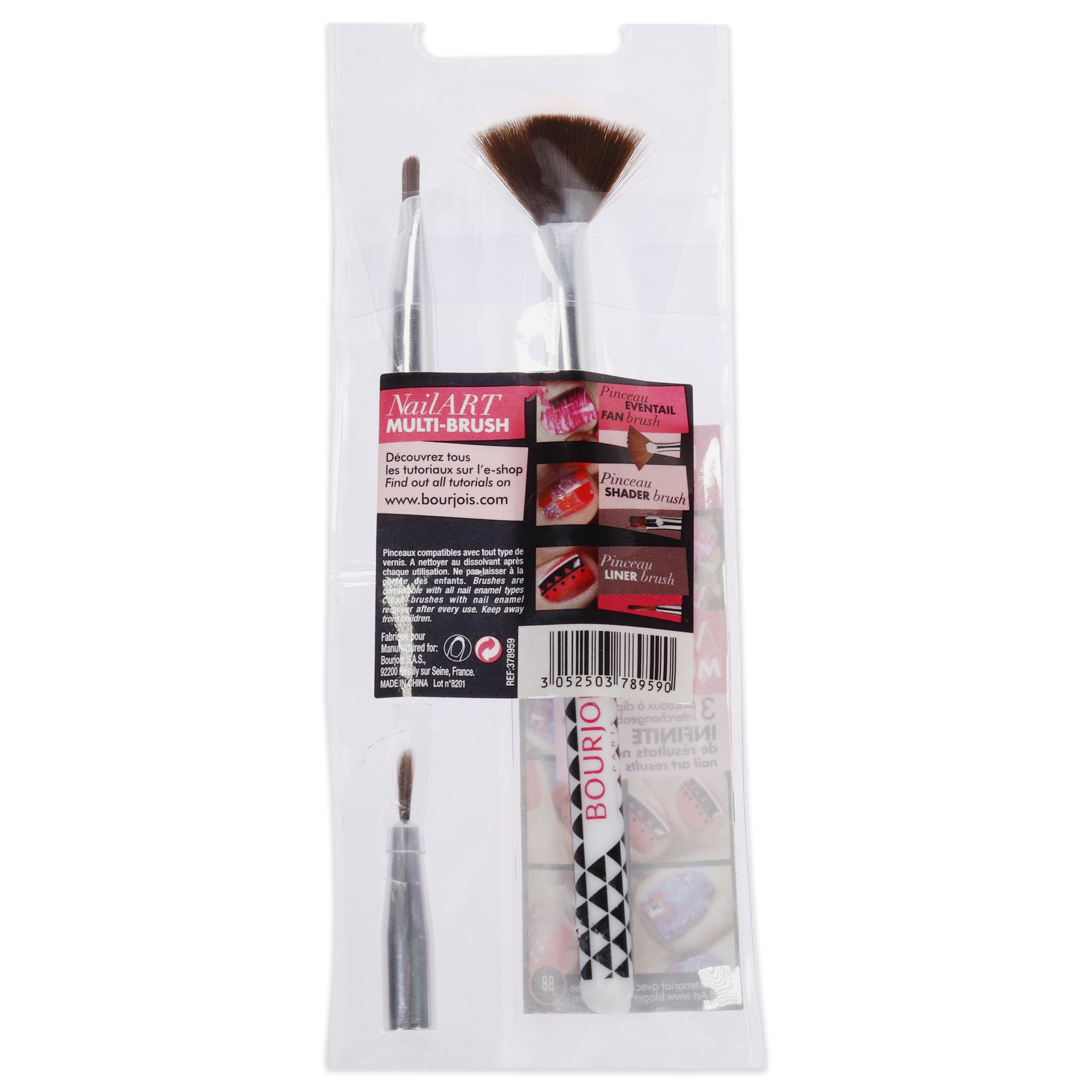 Multi-Brush Nail Art Set by Bourjois for Women – 3 Pc Set Fan Brush & more