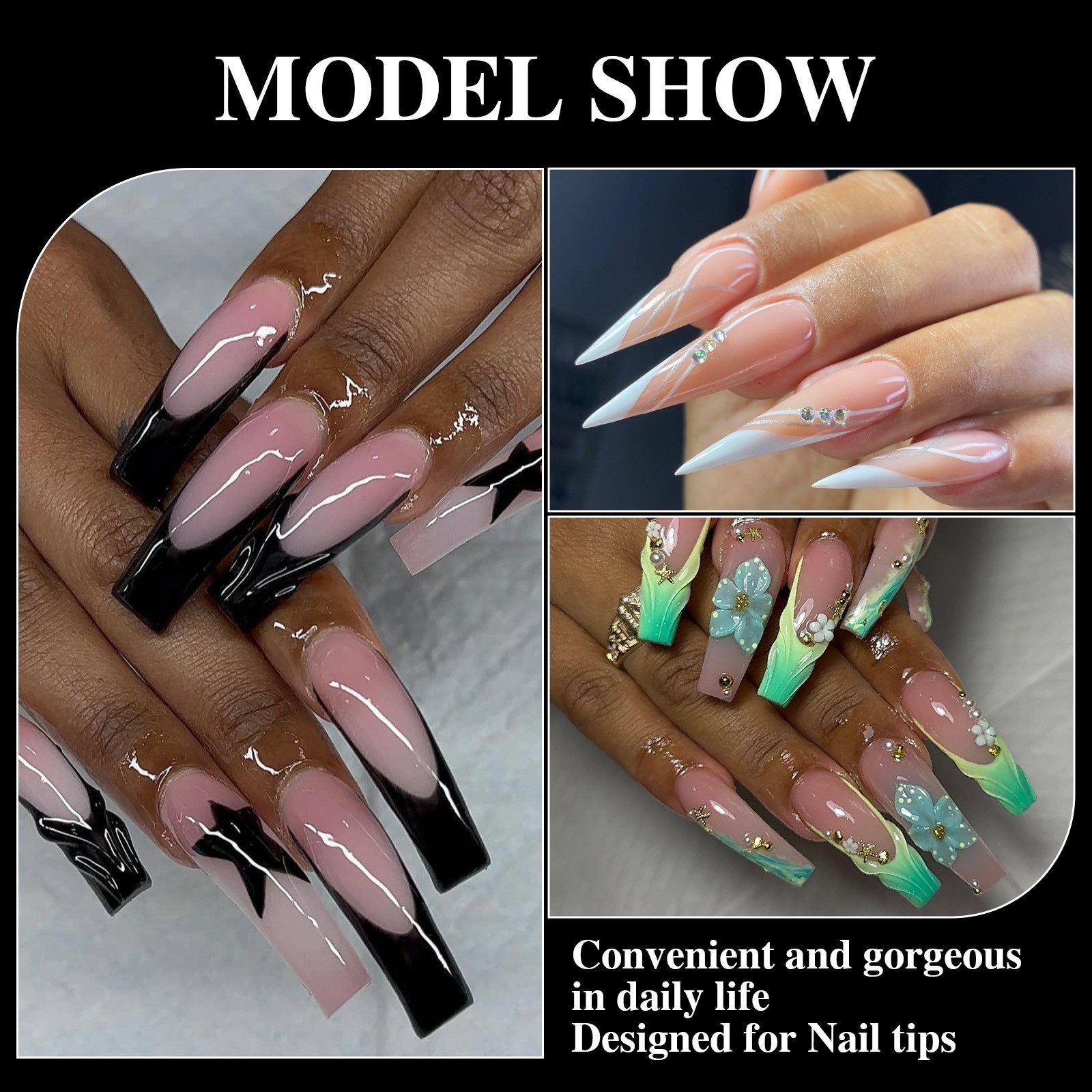 504 Pcs Nail Tips Stiletto/Coffin/Square French Fake False Nails Natural Color