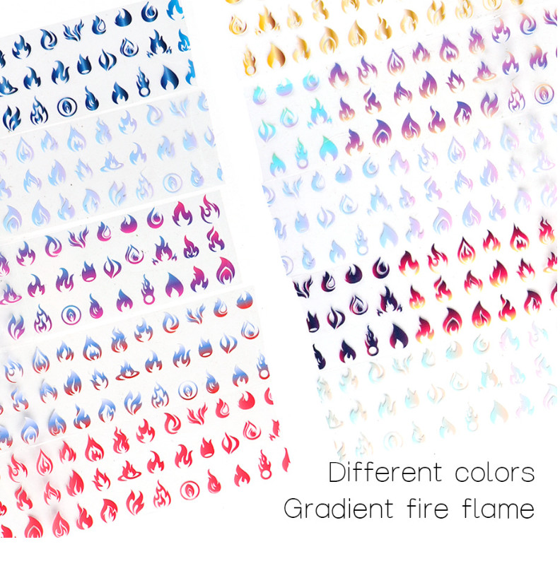 10Pcs Gradient Nails Art Foil Fire Nail Transfer Stickers Foils Decoration NS47