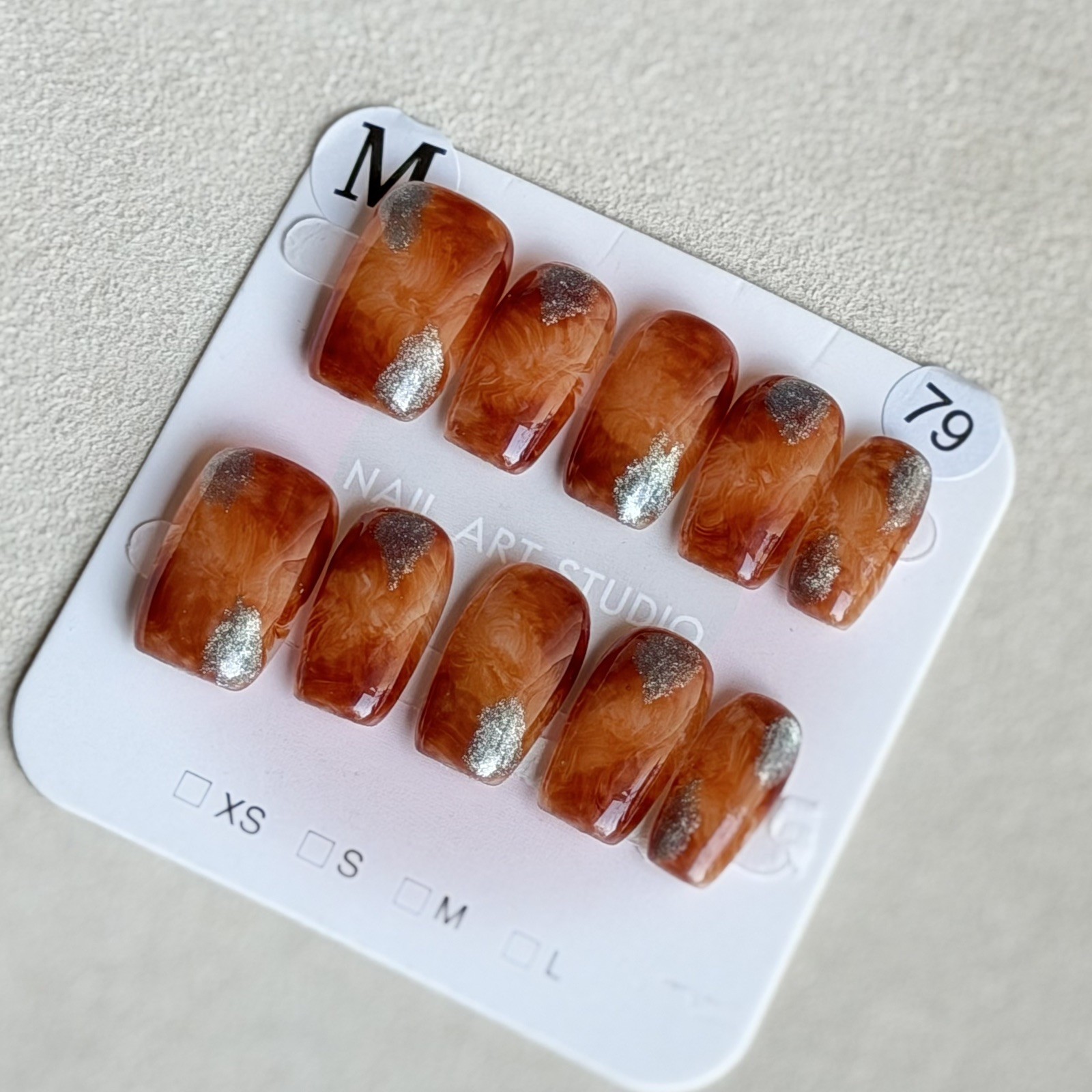 Unique Handmade Press-On Nails Size M | One of a Kind Set, Reusable 79