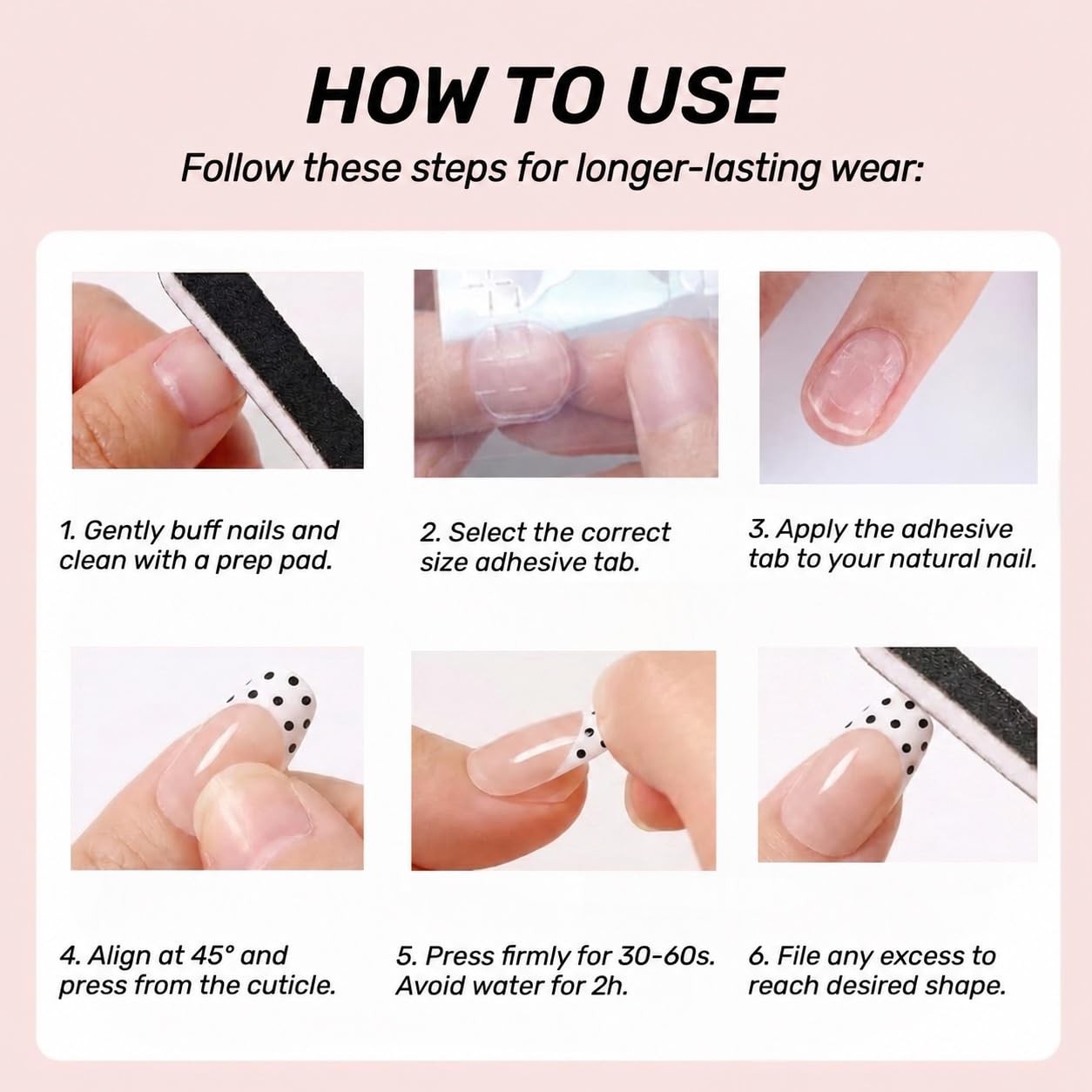 French Press on Nails Short Square – Nude Fake Nails Press ons with White Fre…