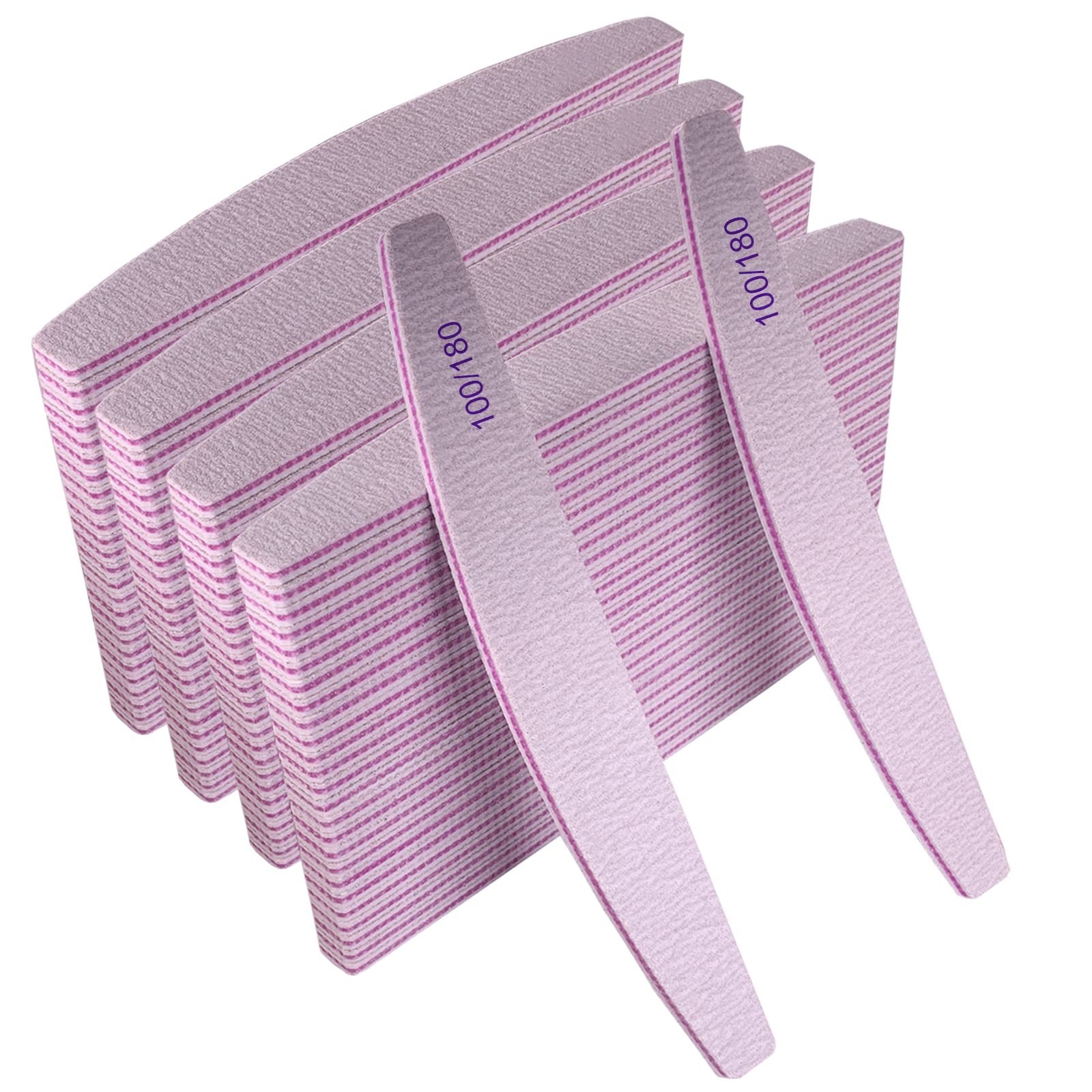 100 Pcs Nail Files 100/180 Grit Emery Boards for Acrylic & Natural Nails, Double