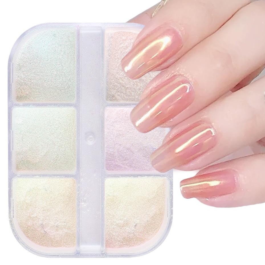 6-Color Aurora Nail Powder Holographic Chrome Mermaid Shell Pigment for Nail Art