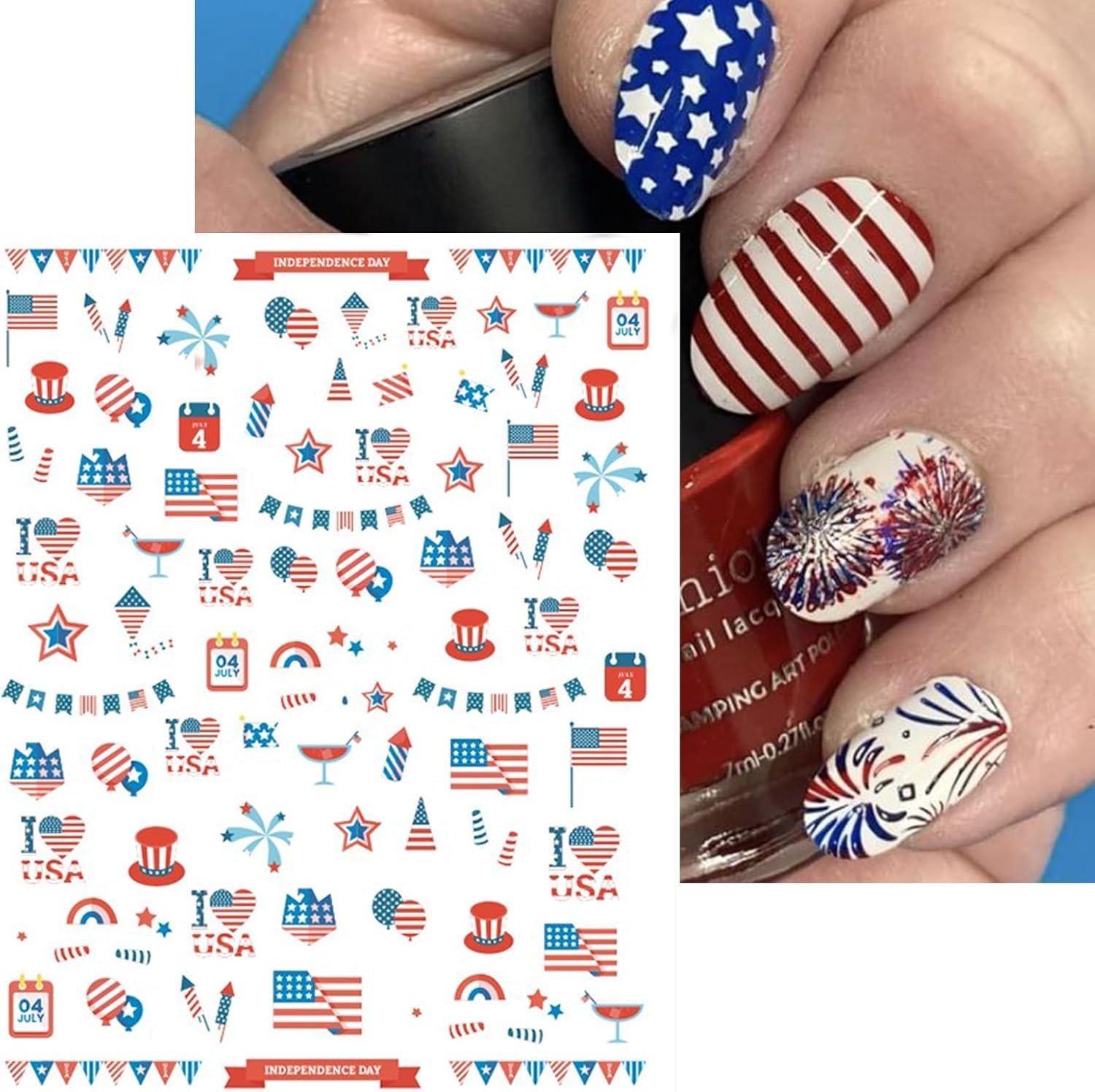 12 Sheets Patriotic Nail Art Stickers – Easy Self-Adhesive Designs for July 4th