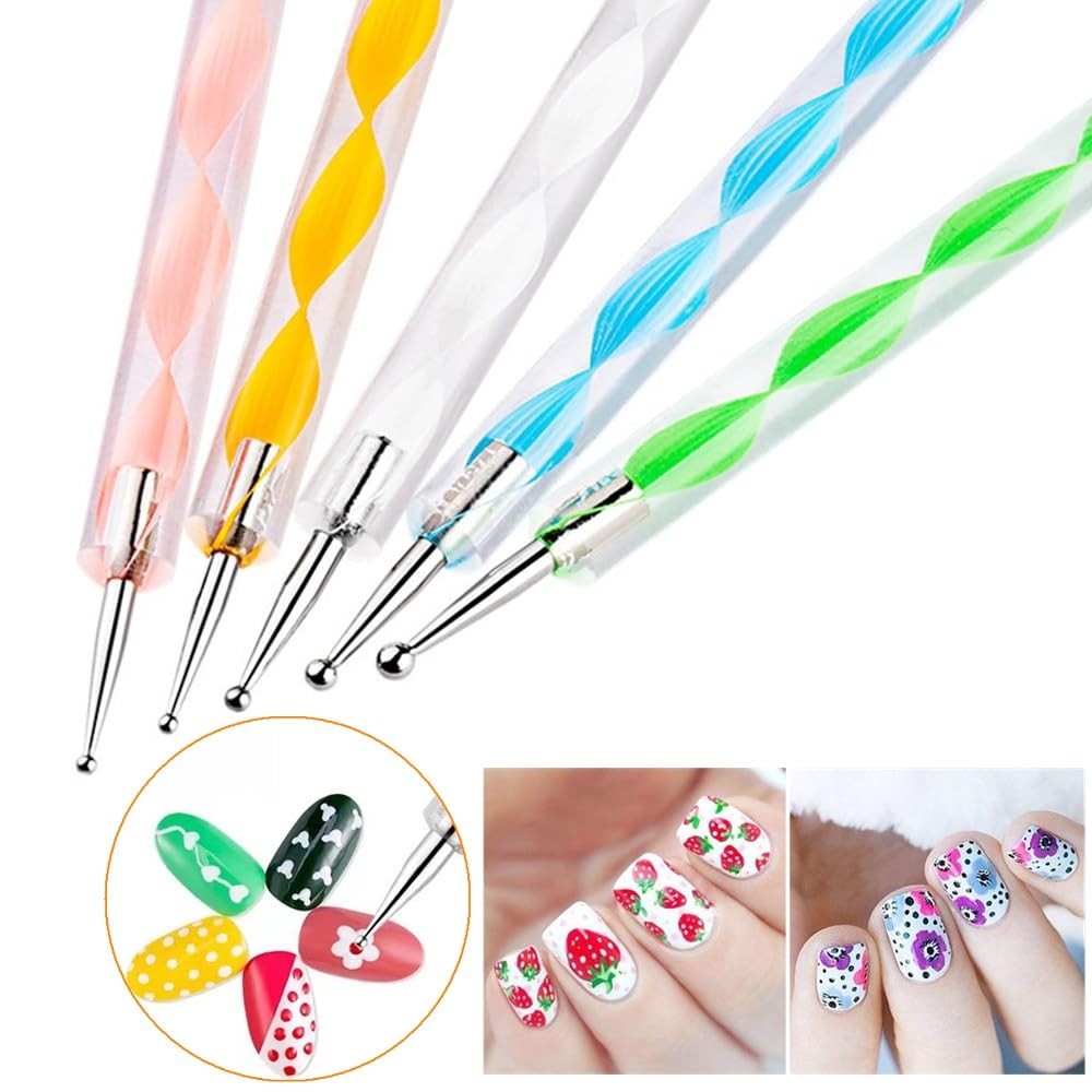 5PCS Dotting Pens and 3PCS Nail Painting Brushes, 8 PCS, Multicolor