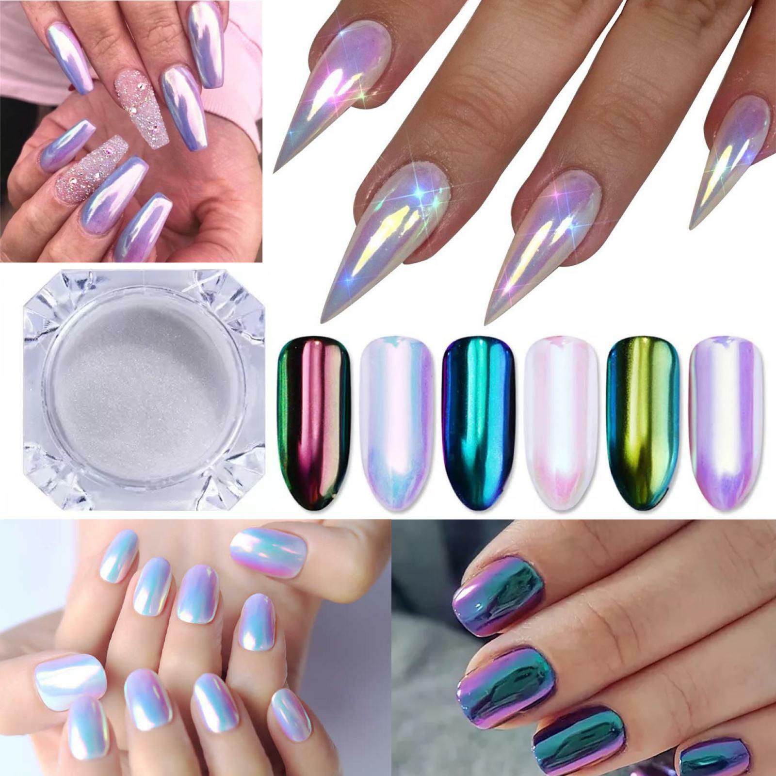 9 Colours UNICORN AURORA NAIL CHROME POWDER Rainbow Mirror Mermaid Chameleon UK