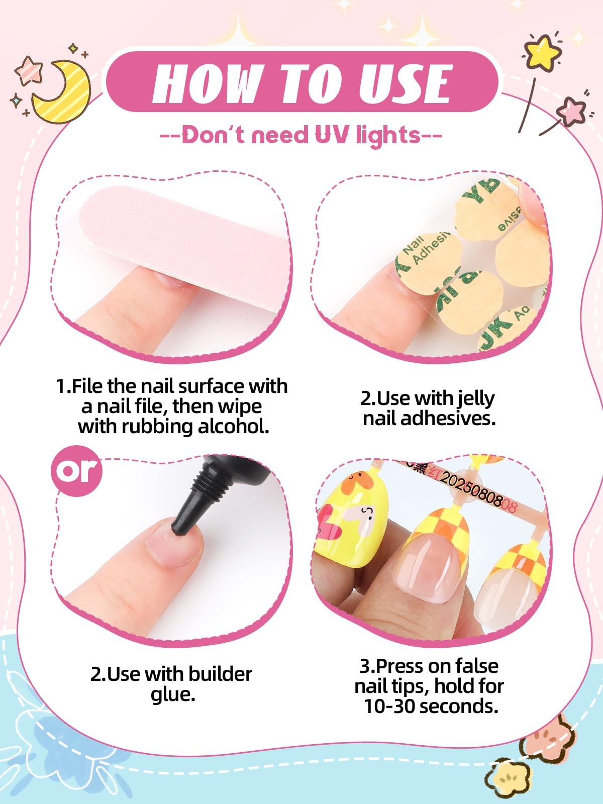 EBANKU 32 Pieces Kids Stick On Nails Girls, Fake Set Self Adhesive C/1P