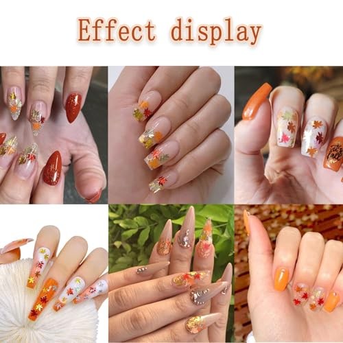 12 Grids Fall Nail Glitters 3D Gold Maple Leaf Nail Sequins with Glitter Gold