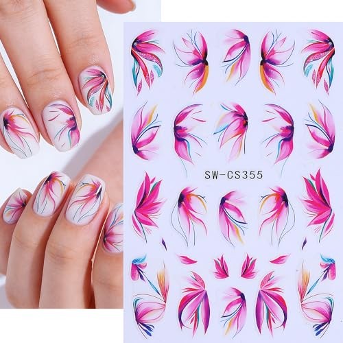 Flowers Nail Art Stickers Retro Cherry Blossom Petals Watercolor Flower Style4