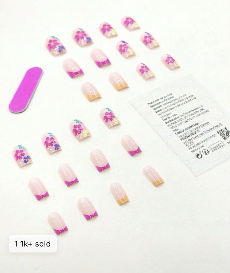 24 Press-On Nail Kit | Neon French Tips In Pink, Yellow, Blue, Orange, Purple