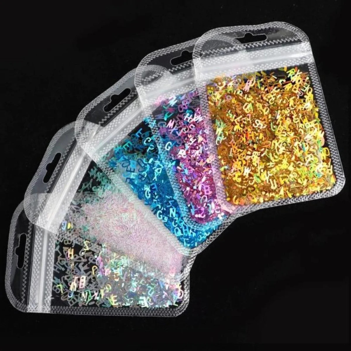 Holographic Sequins Glitter Nail Art Mixed Size Letter Design Shape Flakes Tips
