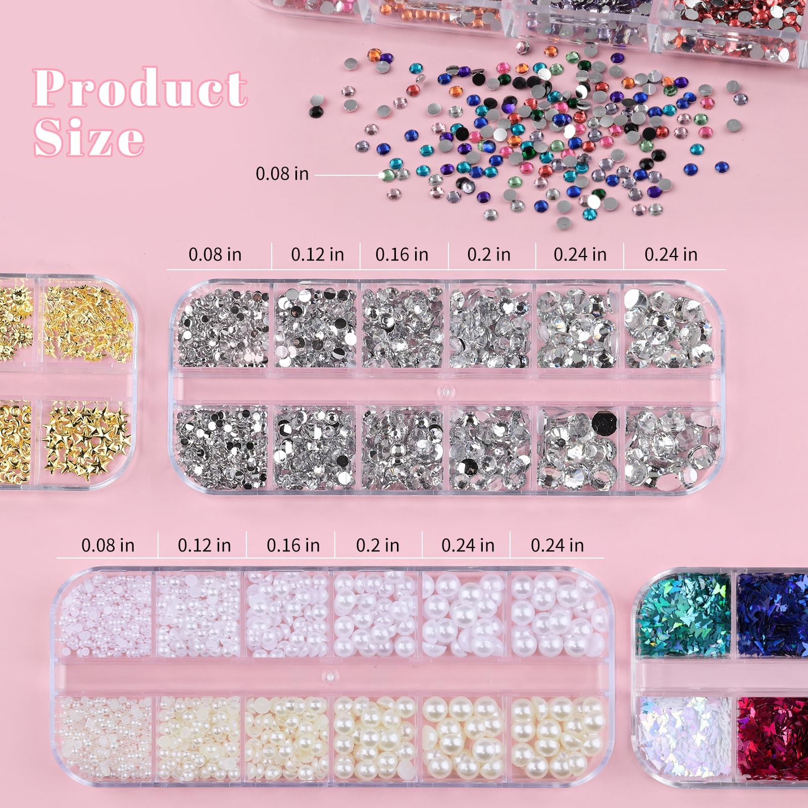 Kikonoke 10 Boxes Nail Art Kit – 12 Colors Pointed/Flatback Set 1 – 10